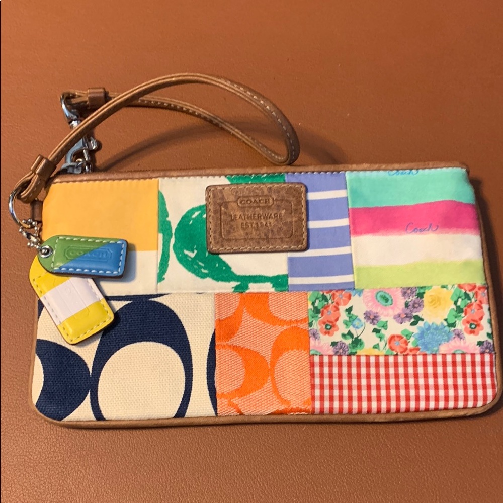 Coach Patchwork Canvas Wristlet in Multicolor with Tan Trim